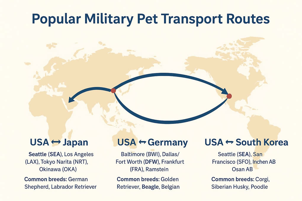 Map of Popular Military Pet Transport Routes
